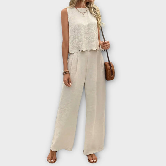 Valeria - Vest with Petal Edge & Long Pants